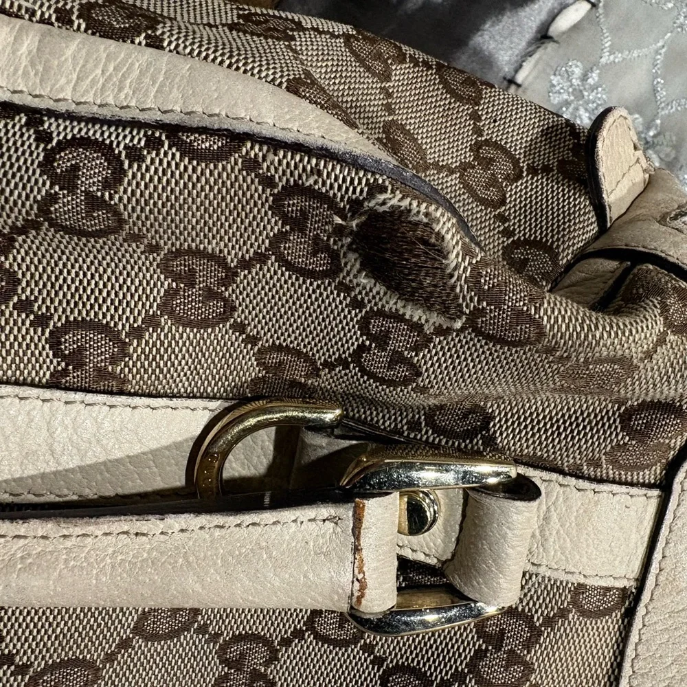 Gucci Beige and Brown Boston Style Monogram Tote Medium - Picture 9 of 11